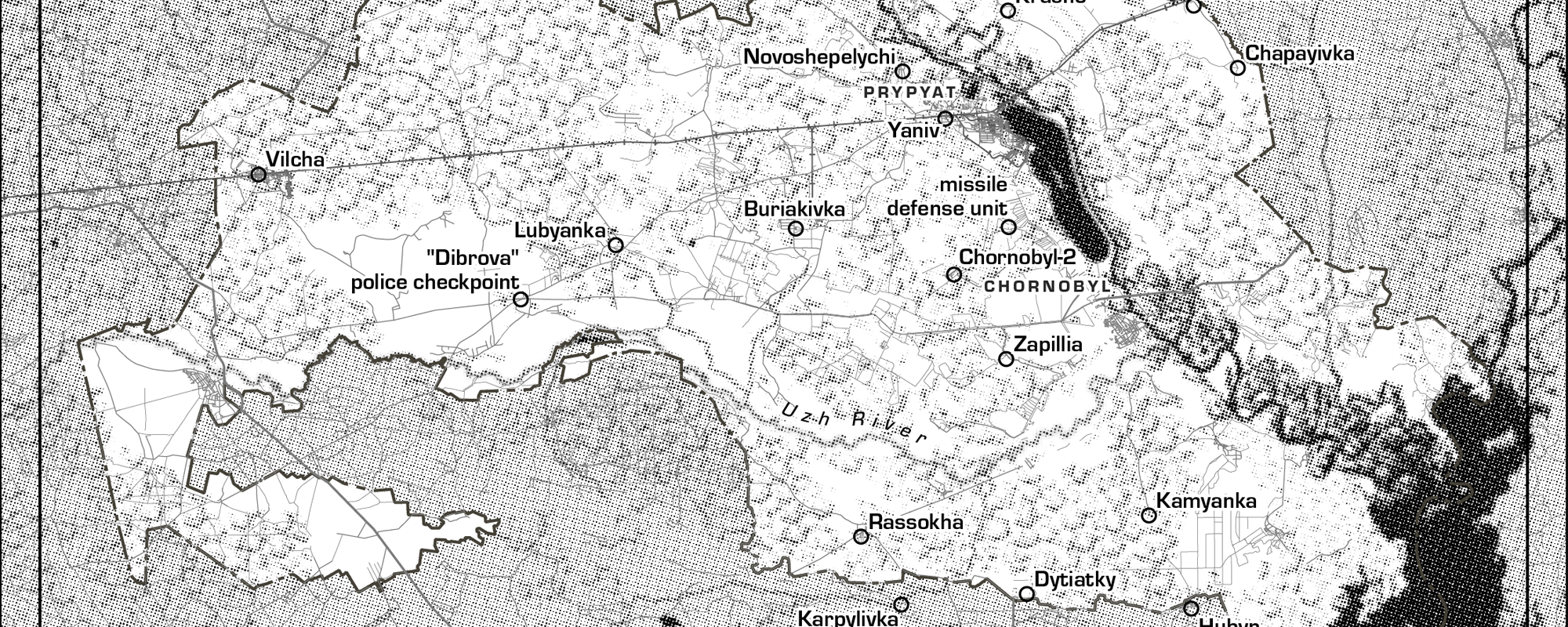 excertpt of a map of the restricted zone surrounding the Chernobyl site in Ukraine