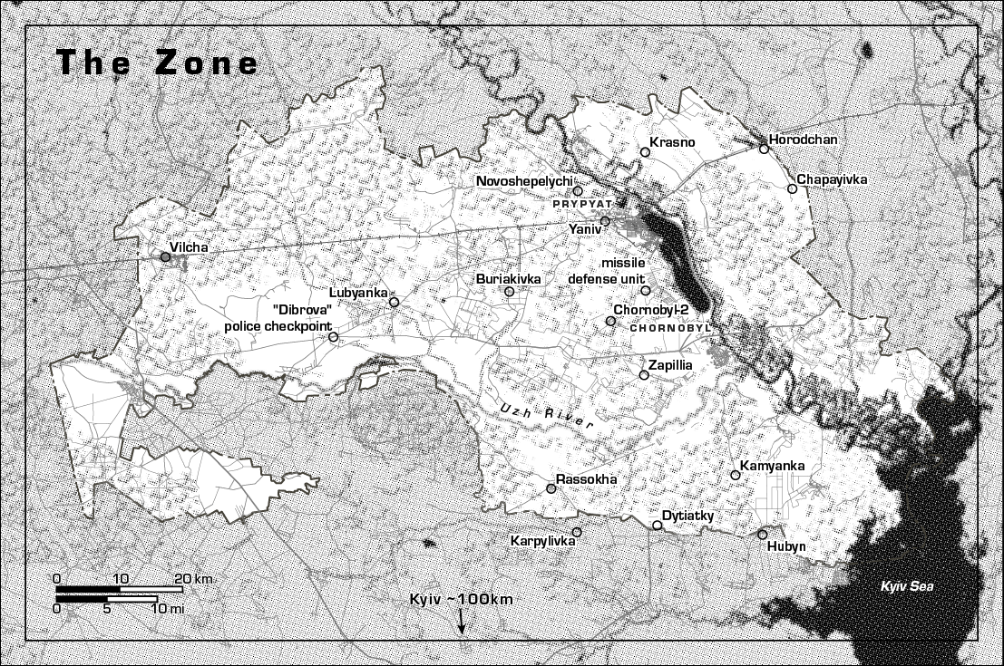 a map of the restricted zone surrounding the Chernobyl site in Ukraine